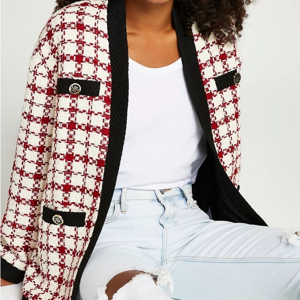 River island red boucle cardigan jacket - Picture 4 of 5